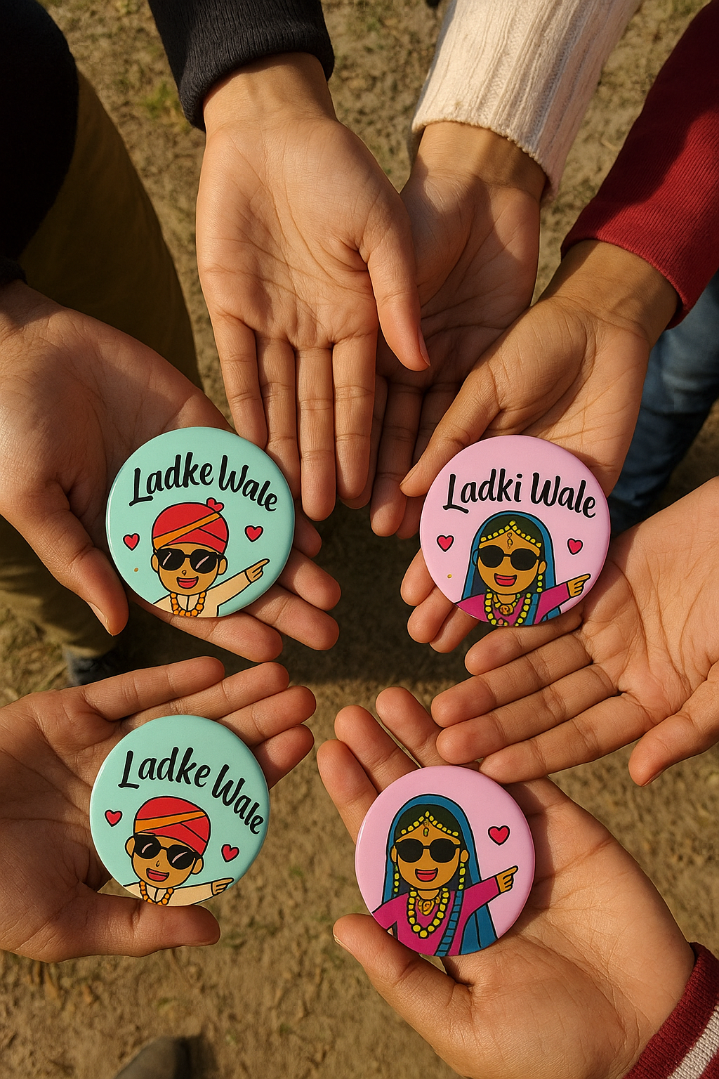 Set of 20 | Ladki wale-Lake wale - Photo Pin Badge | 58 mm | - Image 2